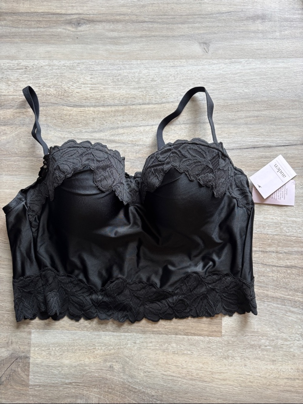 Ayden NWT Large Black Satin/Lace Longline Bralette -  Women Intimates